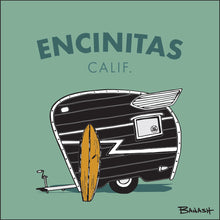 Load image into Gallery viewer, ENCINITAS ~ CALIF. ~ TEAR DROP CAMPER ~ SHORTBOARD