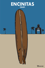 Load image into Gallery viewer, ENCINITAS ~ CALIF. ~ VINTAGE LONGBOARD ~ S.R.F. TEMPLE ~ SAND ~ INDIGO SKY ~ 2:3