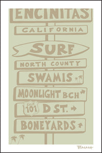 ENCINITAS ~ SURF BREAKS ~ SIGN POST ~ DRIFTWOOD ~ 12x18