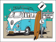 Load image into Gallery viewer, ENCINITAS ~ SURF XING ~ SIGN POST ~ SURF BUS ~ LONGBOARD ~ 16x20