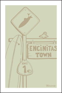 ENCINITAS TOWN ~ LONGBOARD ~ SURF XING ~ SIGN POST ~ DRIFTWOOD ~ 12x18