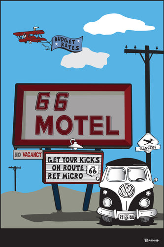 FLAGSTAFF ~ ROUTE 66 ~ 66 MOTEL ~ ROAD BUS ~ 12x18