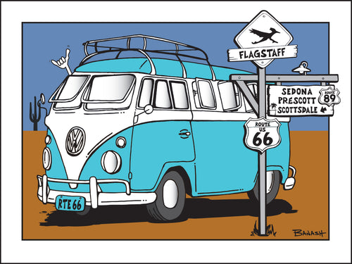 FLAGSTAFF ~ ROUTE 66 ~ CALIF STYLE BUS ~ 16x20