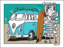 Load image into Gallery viewer, HALEIWA ~ NORTH SHORE SURF ~ SIGN POST ~ LONGBOARD ~ SURF BUS ~ 16x20