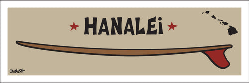 HANALEI ~ KAUAI ~ RED FIN ~ SURFBOARD ~ 8x24