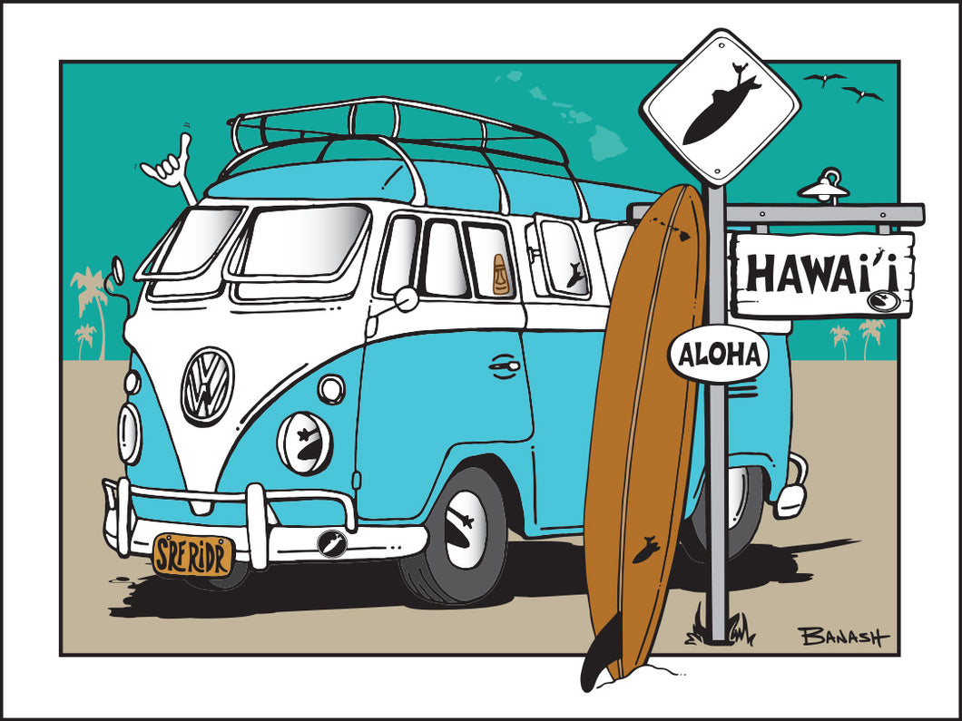 HAWAI'I ~ SURF XING ~ SIGN POST ~ SURF BUS ~ LONGBOARD ~ 3:4
