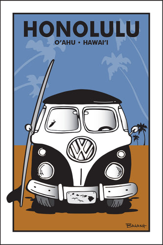 HONOLULU ~ O'AHU ~ HAWAI'I ~ SIMPLE SURF BUS GRILL ~ SAND LINES ~ 12x18