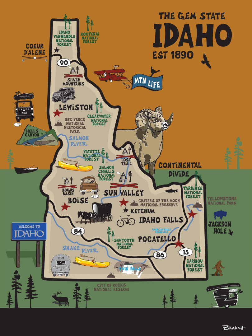 IDAHO ~ DESTINATIONS MAP ~ 3:4