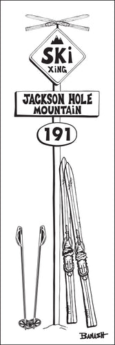 JACKSON HOLE MOUNTAIN ~ SKI XING ~ VINTAGE SKIIS ~ SIGN POST ~ 8x24