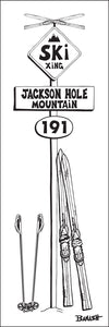 JACKSON HOLE MOUNTAIN ~ SKI XING ~ VINTAGE SKIIS ~ SIGN POST ~ 8x24