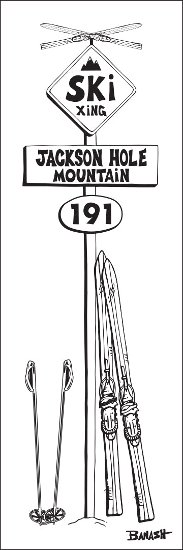 JACKSON HOLE MOUNTAIN ~ SKI XING ~ VINTAGE SKIIS ~ SIGN POST ~ 8x24