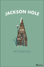 Load image into Gallery viewer, JACKSON HOLE ~ WYOMING ~ A FRAME HUT ~ VINTAGE SKIIS