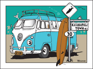 KAANAPALI TOWN ~ SURF XING ~ SIGN POST ~ SURF BUS ~ LONGBOARD ~ 16x20