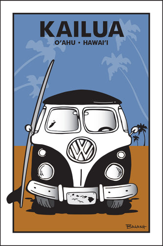 KAILUA ~ O'AHU ~ HAWAI'I ~ SIMPLE SURF BUS GRILL ~ SAND LINES ~ 12x18