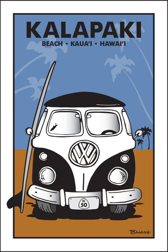 KALAPAKI BEACH ~ KAUA'I ~ HAWAI'I ~ SIMPLE SURF BUS GRILL ~ SAND LINES ~ 12x18