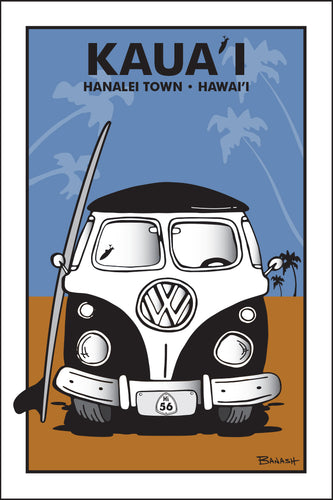 KAUA'I ~ HANALEI TOWN ~ HAWAI'I ~ SIMPLE SURF BUS GRILL ~ SAND LINES ~ 12x18