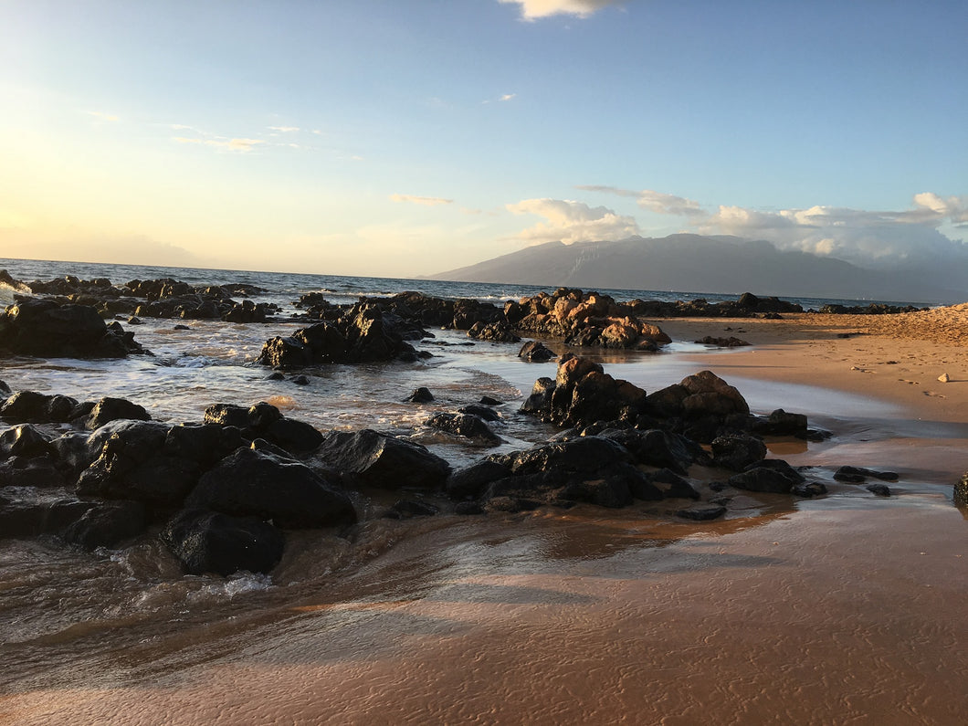 KEAWAKAPU BEACH SHORE ROCKS ~ MAUI MOUNTAIN ~ 16x20