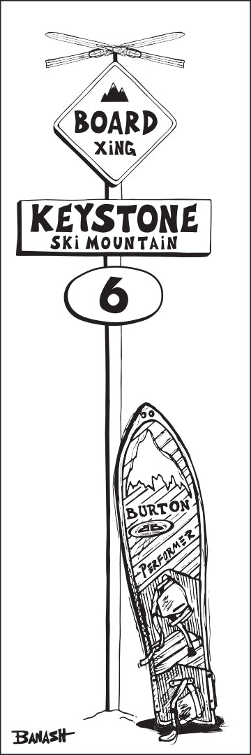 KEYSTONE SKI MOUNTAIN ~ BOARD XING ~ SNOWBOARD ~ SIGN POST ~ 8x24
