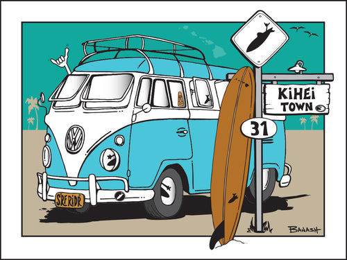 KIHEI TOWN ~ SURF XING ~ SIGN POST ~ SURF BUS ~ LONGBOARD ~ 3:4