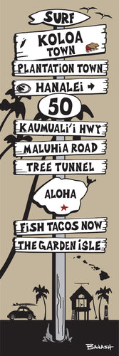 KOLOA TOWN ~ KAUA'I ~ SIGN POST ~ 8x24