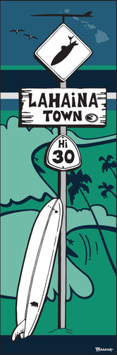 LAHAINA TOWN ~ SURF XING ~ LONGBOARD ~ OCEAN LINES ~ GOIN' LEFT ~ 8x24
