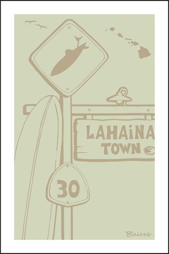 LAHAINA TOWN ~ LONGBOARD ~ SURF XING ~ SIGN POST ~ DRIFTWOOD ~ 12x18