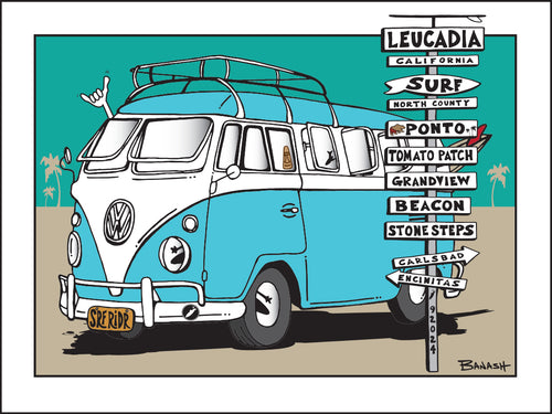 LEUCADIA TOWN ~ SURF BREAKS ~ SIGN POST ~ SURF BUS ~ 3:4