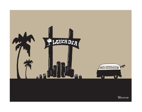 LEUCADIA ~ TOWN SIGN ~ SURF BUS ~ BLACK N TAN ~ 3:4