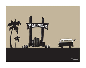 LEUCADIA ~ TOWN SIGN ~ SURF BUS ~ BLACK N TAN ~ 3:4