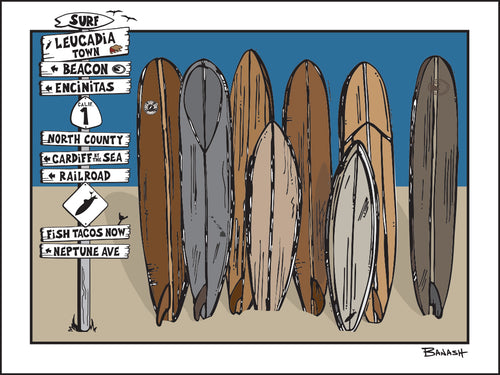 LEUCADIA TOWN ~ SIGN POST ~ SURFBOARD QUIVER ~ 3:4