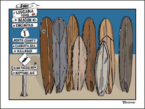LEUCADIA TOWN ~ SIGN POST ~ SURFBOARD QUIVER ~ 3:4