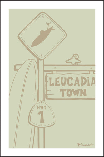 LEUCADIA TOWN ~ LONGBOARD ~ SURF XING ~ SIGN POST ~ DRIFTWOOD ~ 12x18