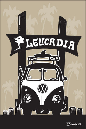 LEUCADIA ~ TOWN SIGN POST ~ 2 TONE SURF BUS GRILL ~ 12x18