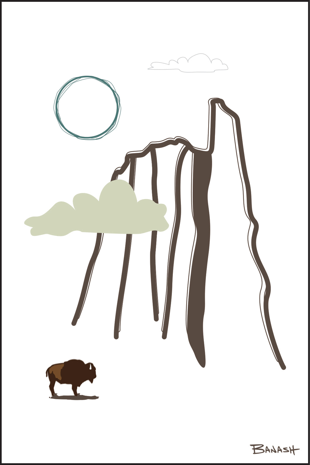 LINE ROCK FORMATION ~ CLOUD SUN BISON ~ 12x18