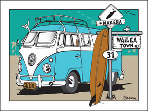 MAKENA ~ WAILEA TOWN ~ SURF XING ~ SIGN POST ~ SURF BUS ~ LONGBOARD ~ 16x20