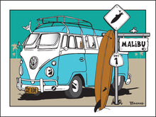 Load image into Gallery viewer, MALIBU ~ SURF BUS ~ SURF XING ~ SIGN POST ~ HWY 1 ~ LONGBOARD