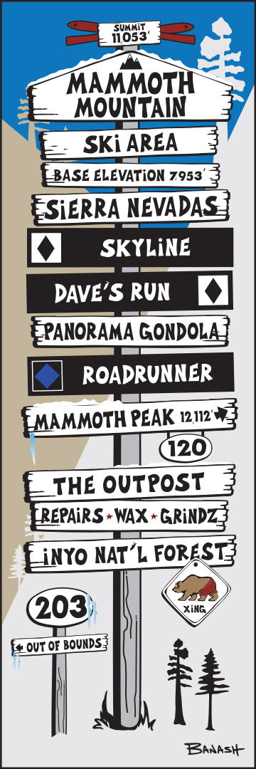 MAMMOTH MOUNTAIN ~ SKI RUN ~ SIGN POST ~ 8x24