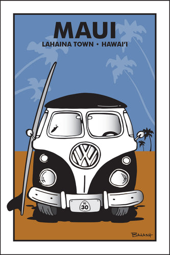 MAUI ~ LAHAINA TOWN ~ HAWAI'I ~ SIMPLE SURF BUS GRILL ~ SAND LINES ~ 12x18