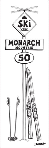 MONARCH MOUNTAIN ~ SKI XING ~ VINTAGE SKIIS ~ SIGN POST ~ 8x24