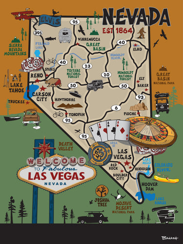 NEVADA ~ DESTINATIONS MAP ~ 3:4