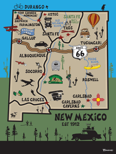 NEW MEXICO ~ DESTINATIONS ~ MAP ~ 16x20