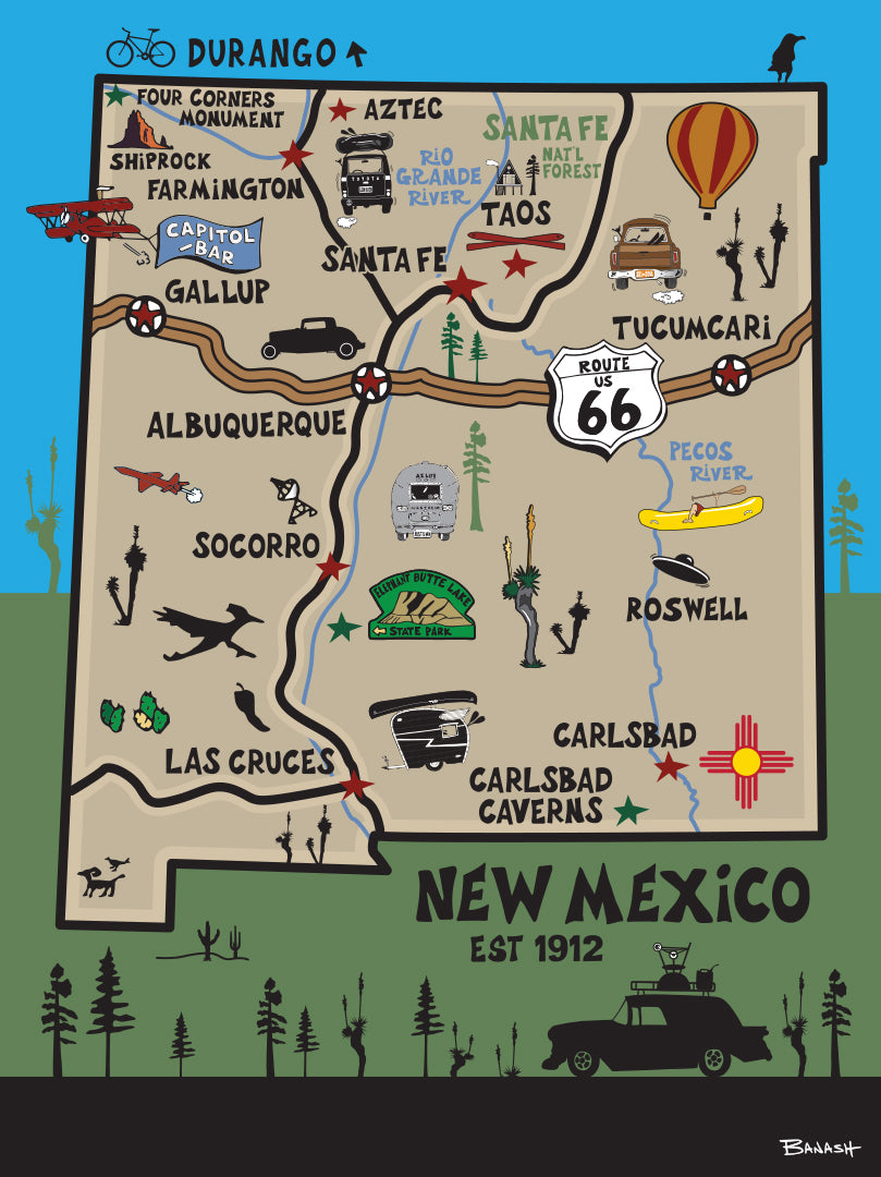 NEW MEXICO ~ DESTINATIONS ~ MAP ~ 16x20