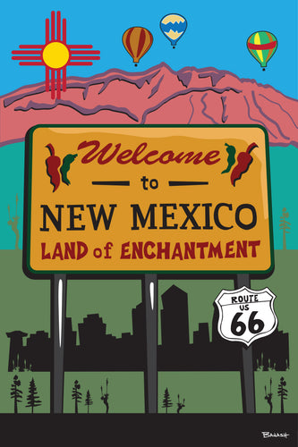 NEW MEXICO ~ WELCOME SIGN ~ SANDIA MOUNTAINS ~ HWY 66 ~ 12x18