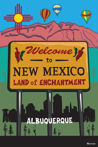 NEW MEXICO ~ ALBUQUERQUE ~ WELCOME SIGN ~ SANDIA MOUNTAINS ~ 12x18