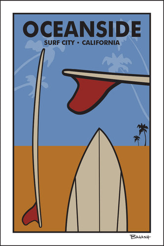 OCEANSIDE ~ SURF CITY ~ CALIFORNIA ~ RED FIN SURFBOARD VIEWS ~ SAND LINES ~ 12x18