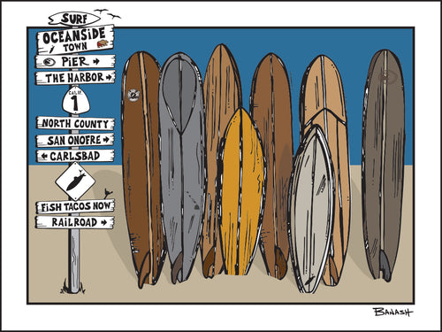 OCEANSIDE TOWN ~ SIGN POST ~ SURFBOARD QUIVER ~ 3:4