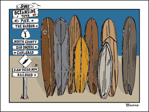 OCEANSIDE TOWN ~ SIGN POST ~ SURFBOARD QUIVER ~ 3:4