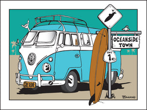 OCEANSIDE ~ SURF XING ~ SIGN POST ~ SURF BUS ~ LONGBOARD ~ 16x20