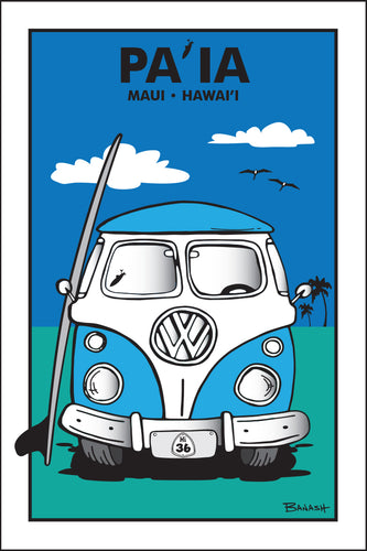 PA'IA ~ MAUI ~ HAWAI'I ~ SIMPLE SURF BUS GRILL ~ HWY 36 ~ SEAFOAM ~ 12x18