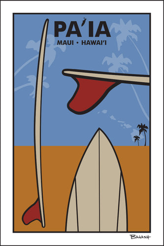 PA'IA ~ MAUI ~ HAWAI'I ~ RED FIN SURFBOARD VIEWS ~ SAND LINES ~ 12x18